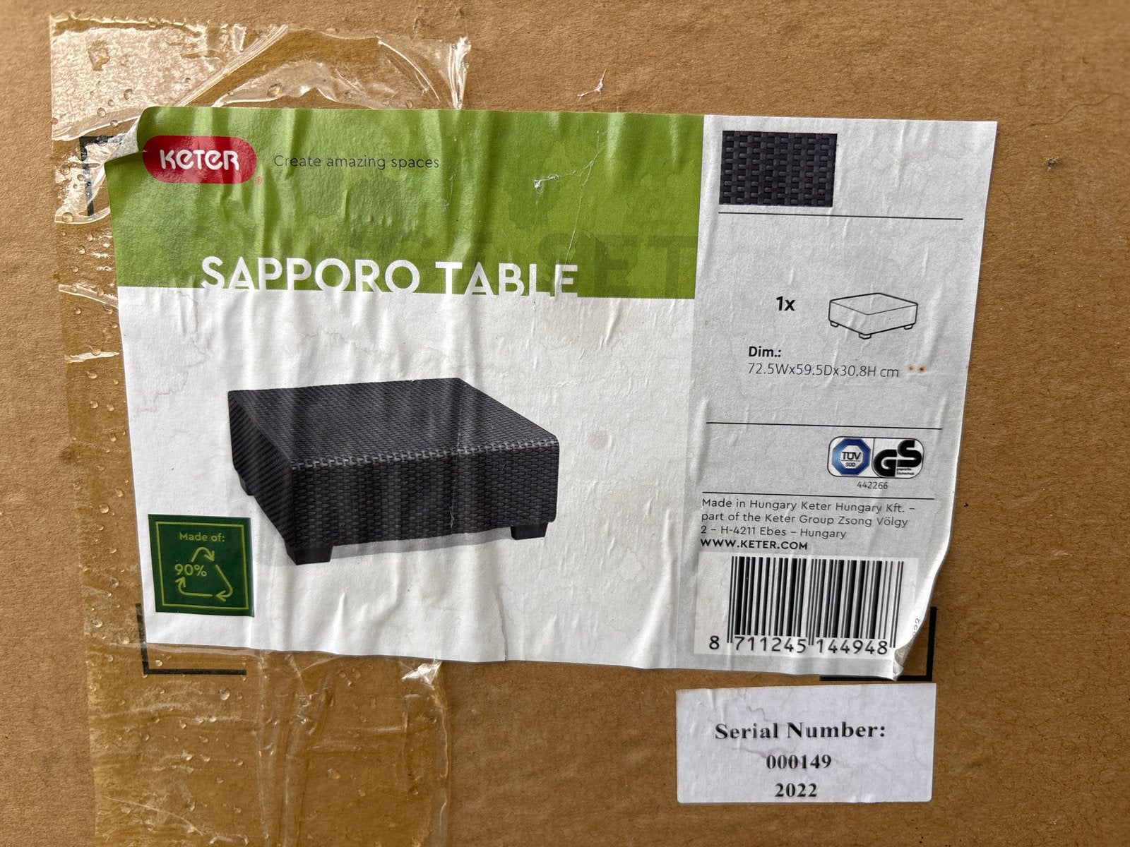 Salta/Keter Sapporo tuintafel - Nieuw in doos, Ophalen, Nieuw, Rechthoekig, Kunststof