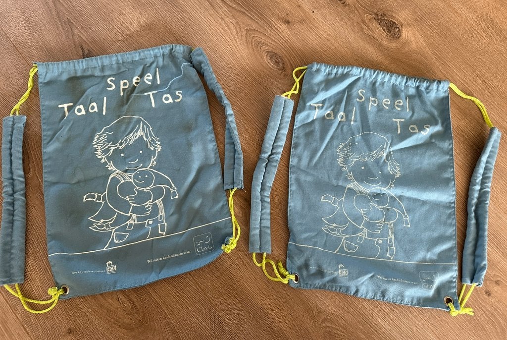 2x blauwe rugzak rugtas schooltas Speel Taal Tas, Minder dan 30 cm, Nieuw, Ophalen of Verzenden, Minder dan 30 cm