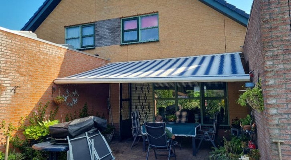 Uitval zonnescherm elektrisch 5.15 meter, Tuin en Terras, Ophalen, Gebruikt, 450 cm of meer, Elektrisch