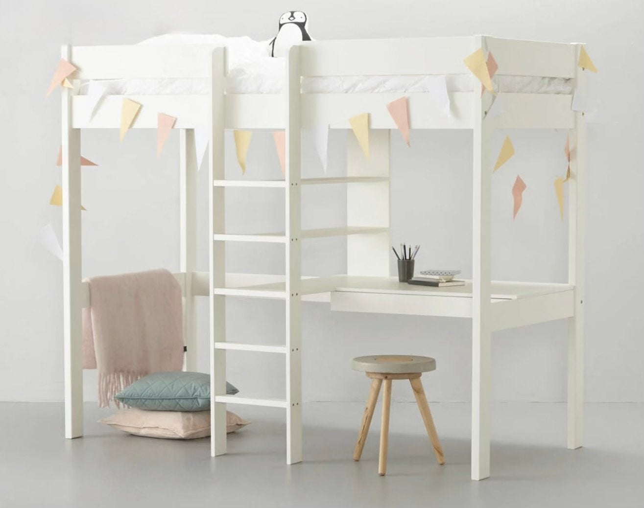 Hoogslaper met bureau en lade - Wit, 90x200cm, Ophalen, Gebruikt, Eenpersoons, 160 tot 180 cm