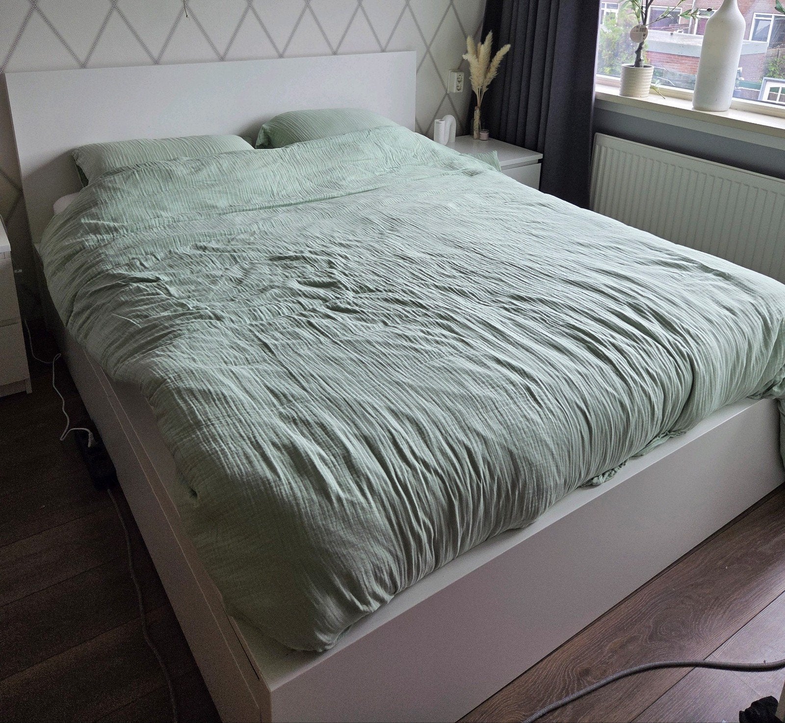 Ikea Malmbed 160x200 met 2 nachtkastjes, Ophalen, Gebruikt, Wit, Tweepersoons