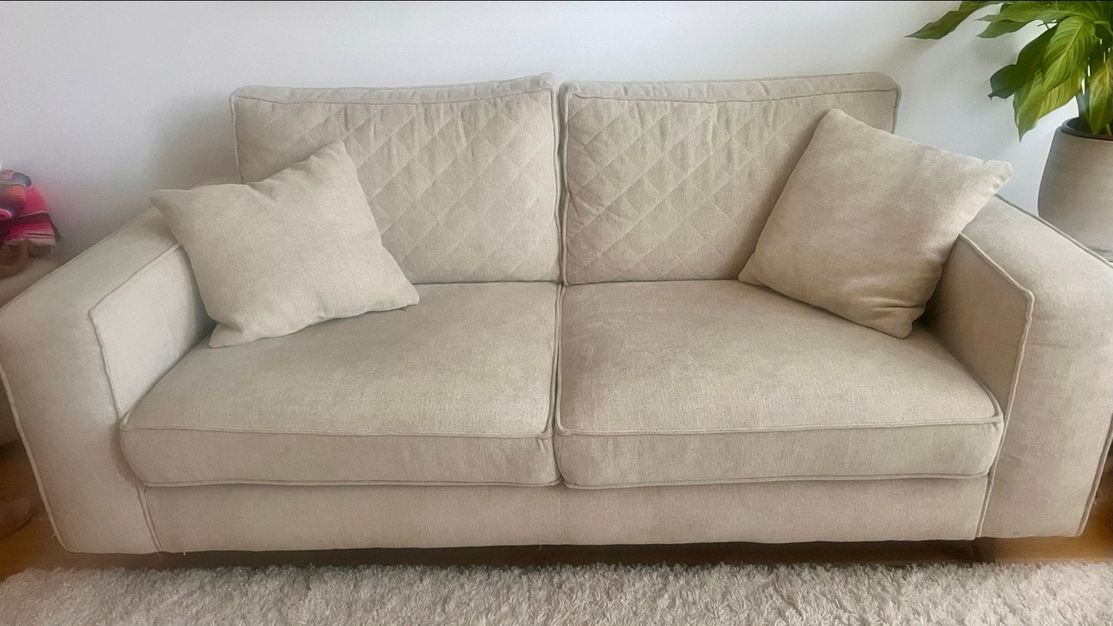 Riviera Maison 2 zits bankje, beige, en 2 voetenbankjes, Ophalen, Klassiek, Tweepersoons, 75 tot 100 cm