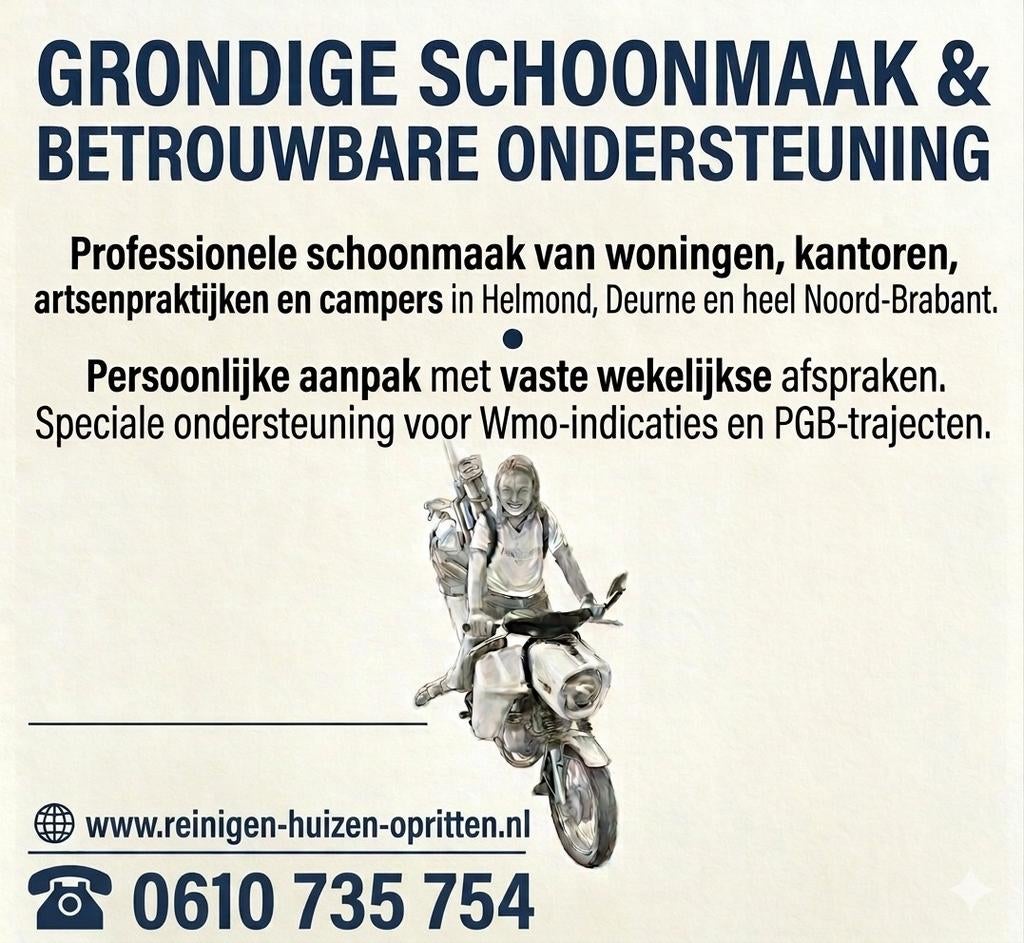 Schoonmaak: Kantoren, Praktijken & Woningen PGB Regio Deurne, Diensten en Vakmensen, Schoonmakers en Glazenwassers