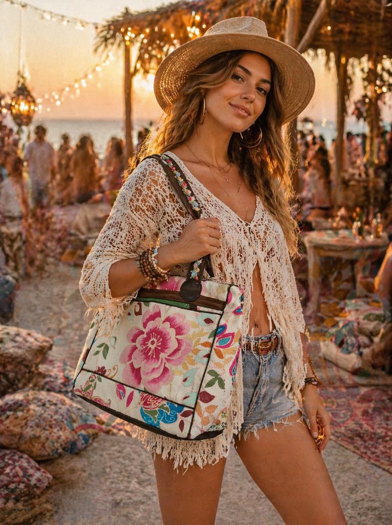 Boho floral canvas handtas  vintage Ibiza stijl, Sieraden, Tassen en Uiterlijk, Tassen | Damestassen, Ophalen of Verzenden, Zo goed als nieuw