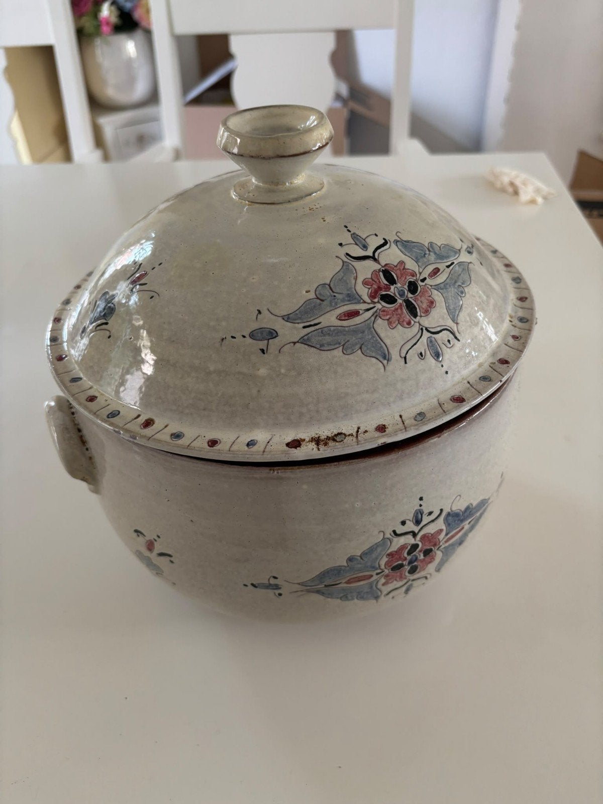 Vintage Aardewerken Soepterrine met Bloemmotief, Ophalen of Verzenden
