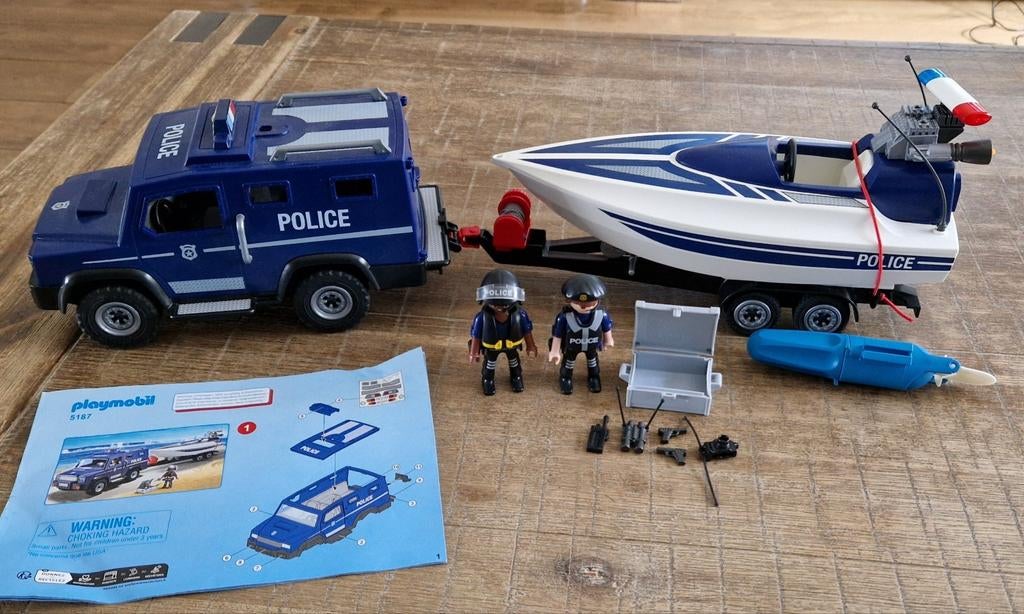 Playmobile politieauto met boot, 5187, Ophalen of Verzenden, Zo goed als nieuw