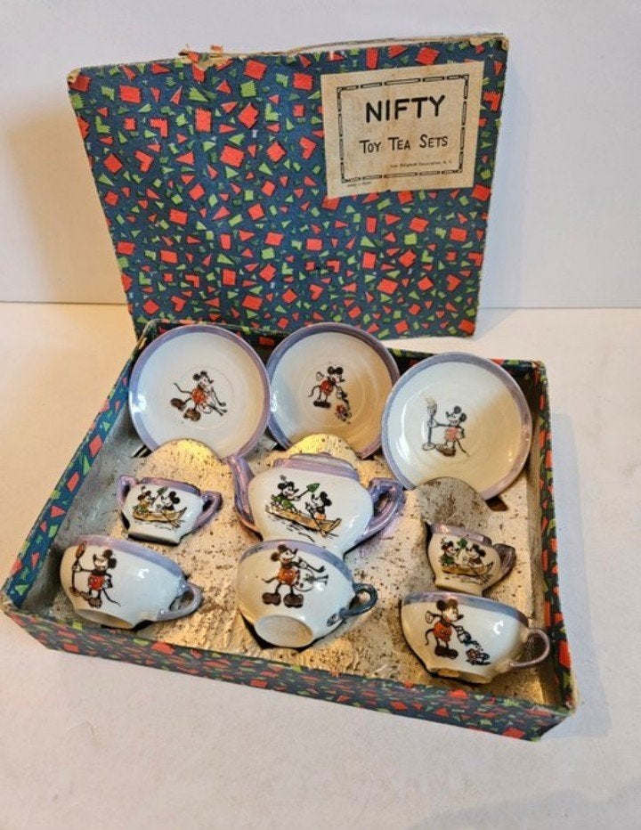 Compleet zeldzaam puntgaaf Mickey Mouse kinder theeserviesje, Verzenden