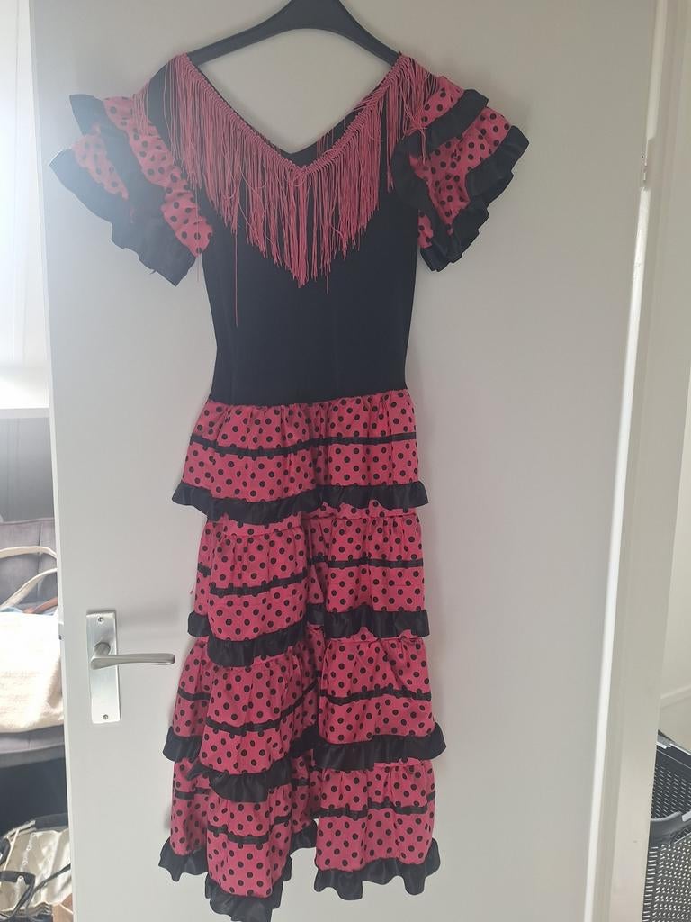 Flamenco jurk roze met zwarte stippen, Kleding | Dames, Ophalen of Verzenden