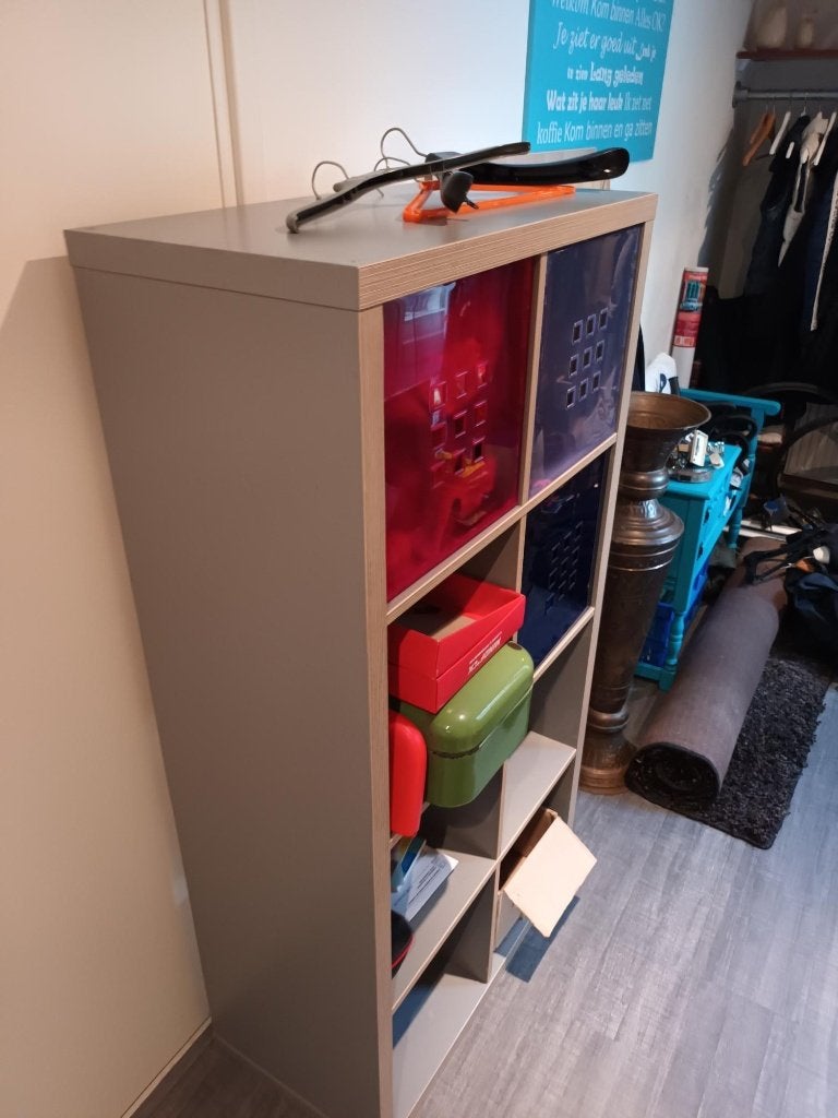 Ikea Kallax 8 vakken kast, grijs met hout accenten, Ophalen, Gebruikt, 100 tot 150 cm, 50 tot 100 cm