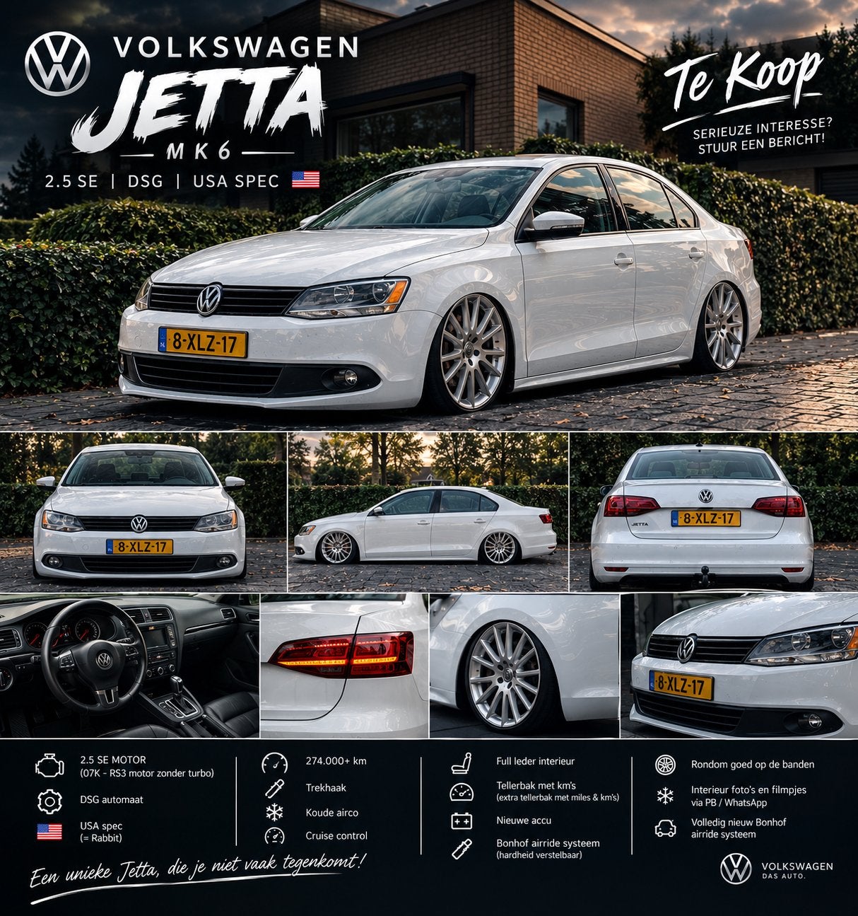 Volkswagen Jetta 2.5SE Airride, 1380 kg, Wit, 175 pk, Geïmporteerd