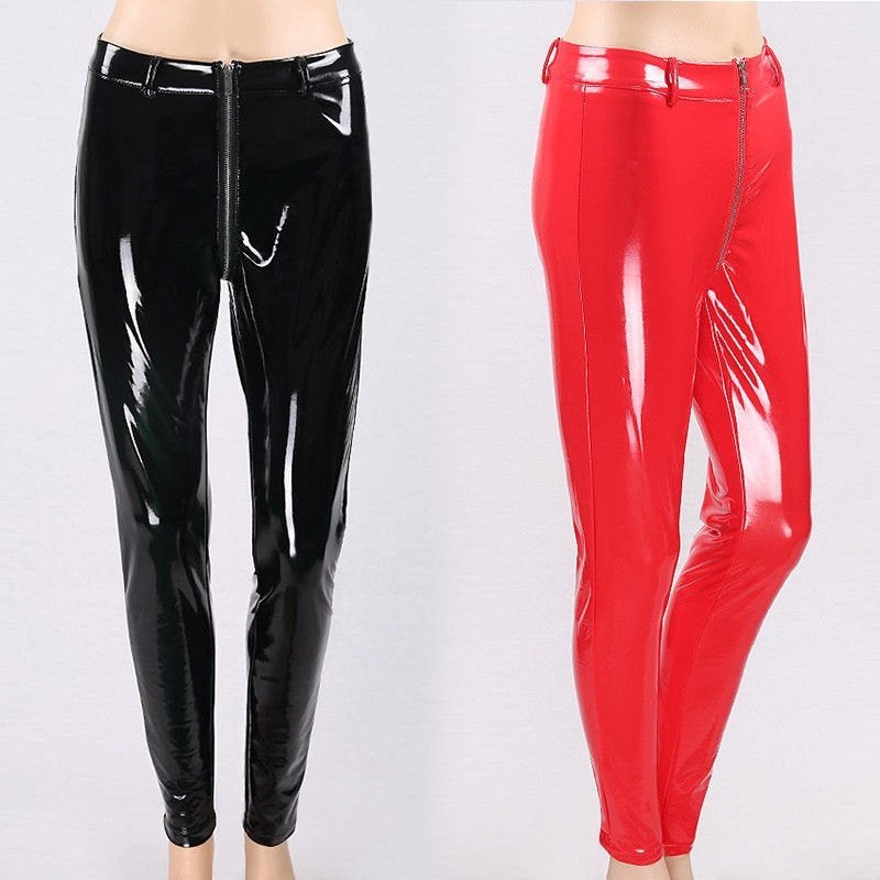 Zwarte rode dames legging wetlook (sexy broek leren vrouwen), Maat 38/40 (M), Overige kleuren, Verzenden, Nieuw
