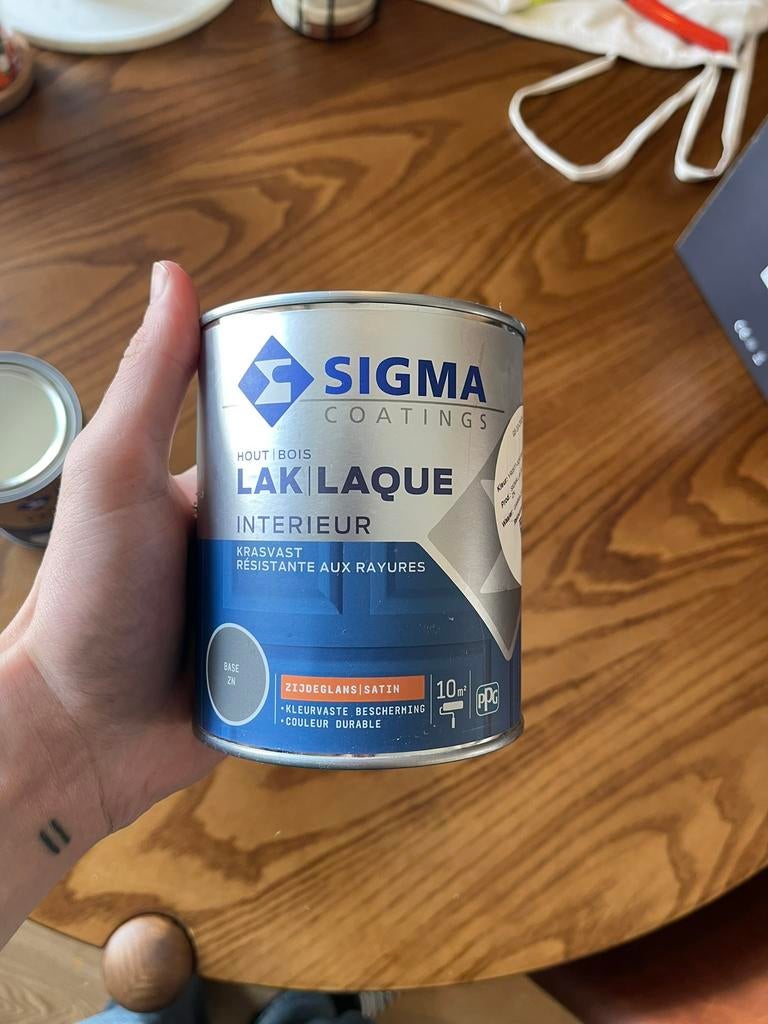 Sigma binnenlak Toasted Pecan zijdeglans 750ml, Doe-het-zelf en Verbouw, Verf, Beits en Lak, Ophalen, Zo goed als nieuw, Grijs