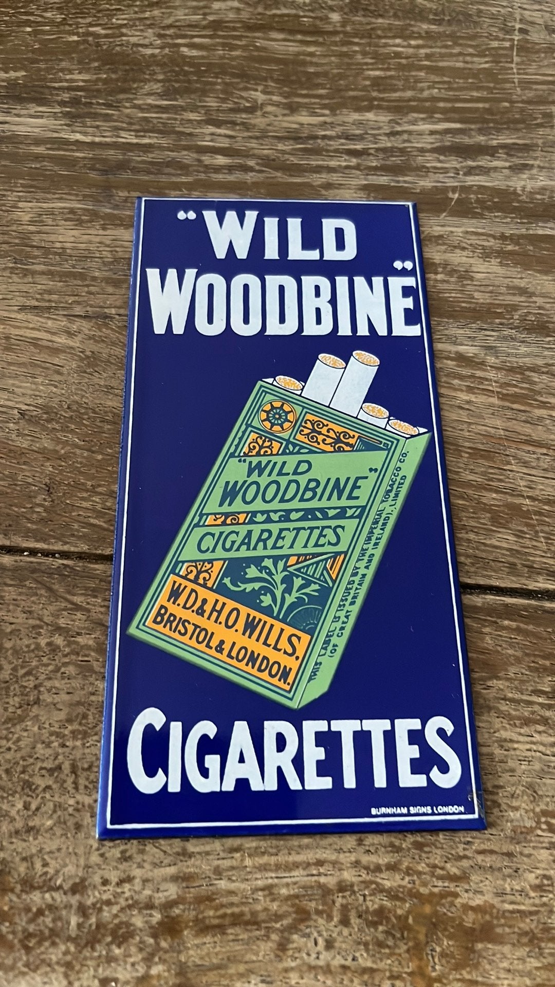Wild Woodbine Cigarettes emaille bordje reproductie ????, Verzamelen, Ophalen of Verzenden, Zo goed als nieuw, Reclamebord
