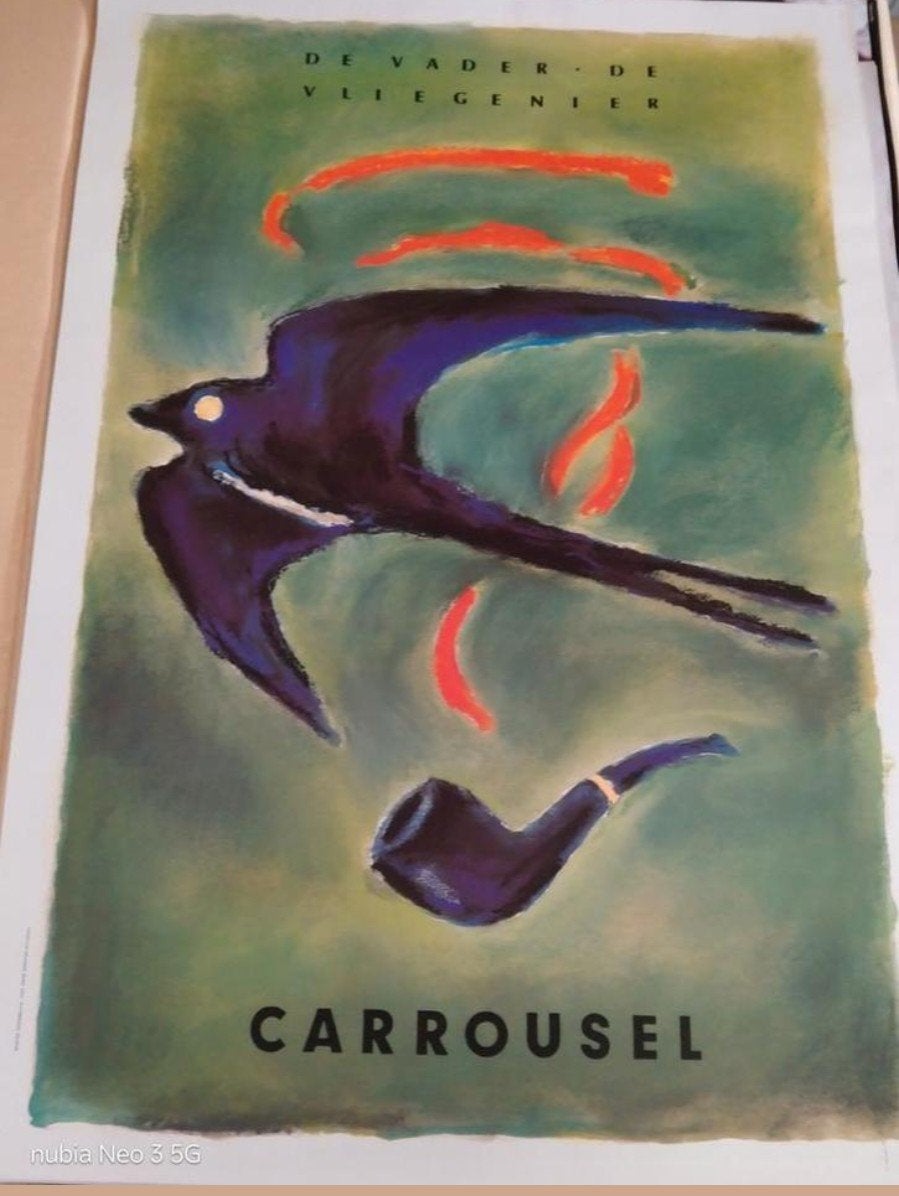 Vintage Carrousel 'De Vader De Vliegenier' Poster, Rechthoekig Staand, Deurposter of groter, Ophalen of Verzenden, Zo goed als nieuw