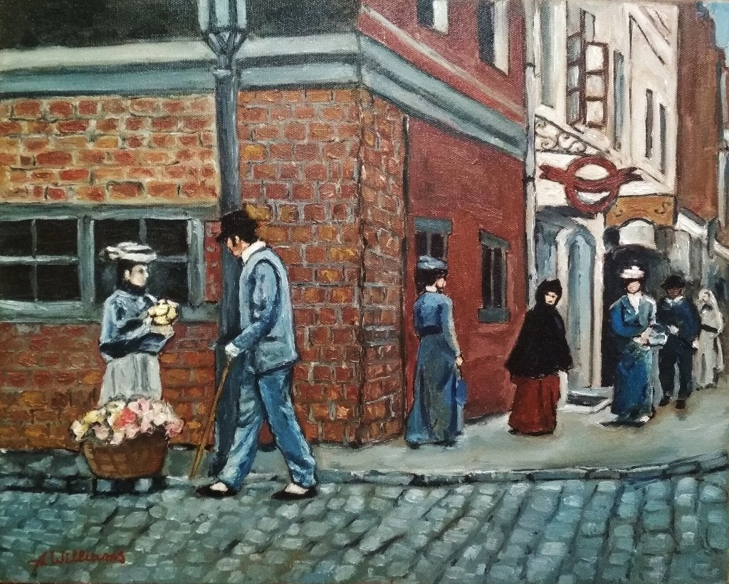"In de oude stad. Bloemenmeisje.", Verzenden, Overige stijlen, Origineel werk, Stads- / dorpsgezicht
