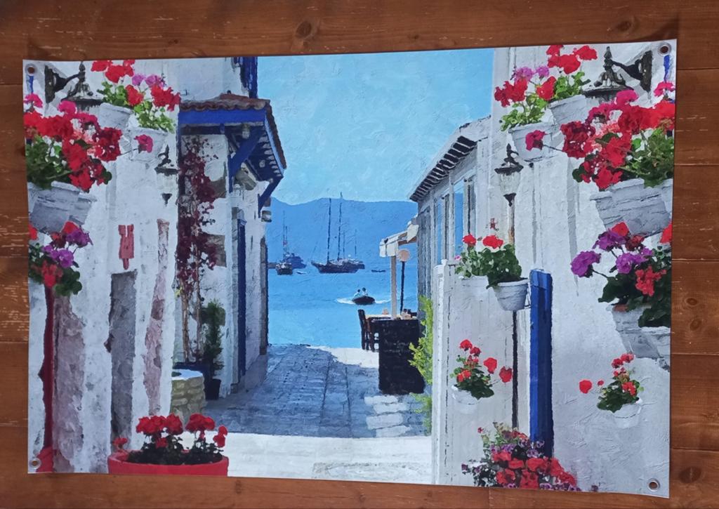 Tuinposter mediterraan idyllisch zeezicht  80x120  @DOC61, Ophalen of Verzenden, Nieuw