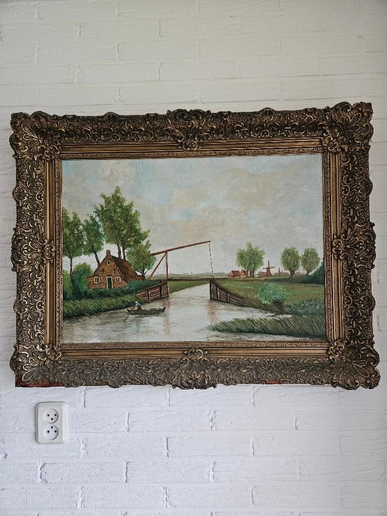 PRACHTIG SCHILDERIJ MET SCHITTEREND BEWERKTE  LIJST., Antiek en Kunst, Kunst | Schilderijen | Klassiek, Ophalen