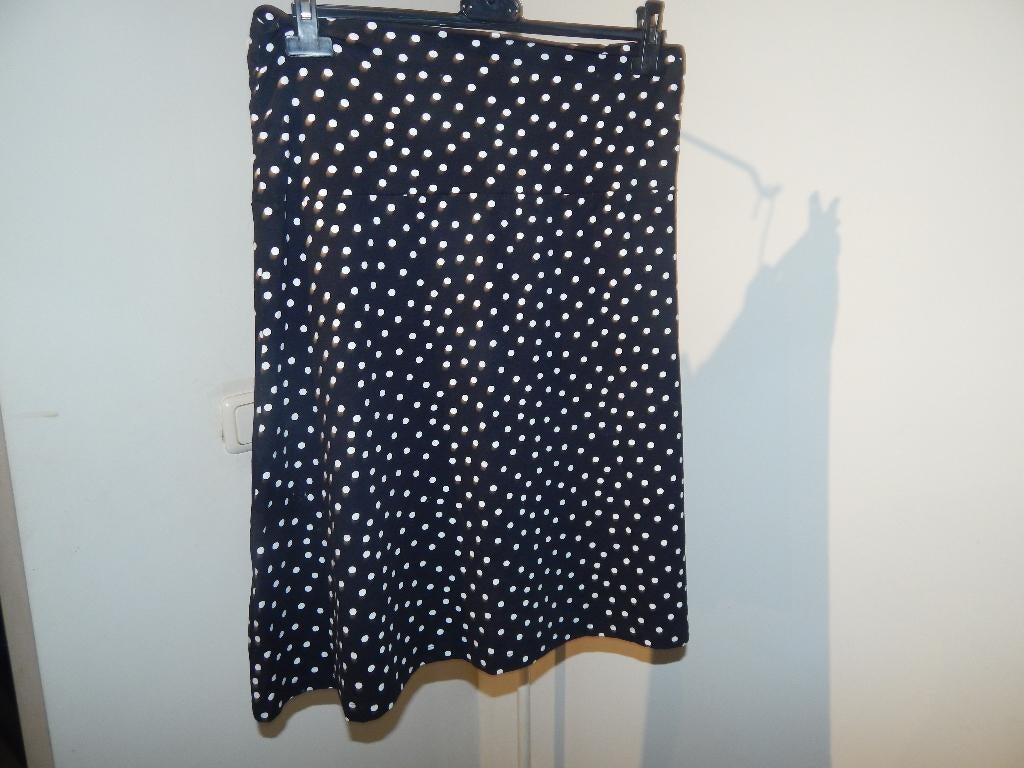 King Louie polkadot rok zwierig model witte stippen L, Verzenden, Zwart, Maat 42/44 (L), Zo goed als nieuw