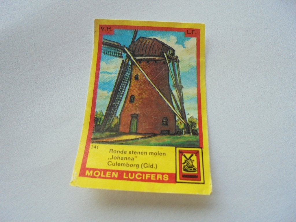 Oud luciferetiket Ronde Stenen Molen "Johanna" CULEMBORG, Ophalen of Verzenden, Zo goed als nieuw, Luciferdoosjes of -merken