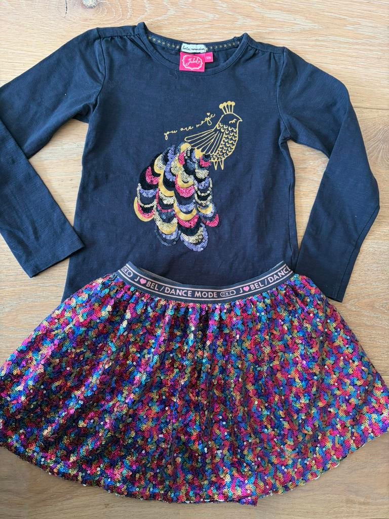 Set longsleeve rok Jubel mt 128 netjes, Ophalen of Verzenden, Gebruikt, Meisje, Setje
