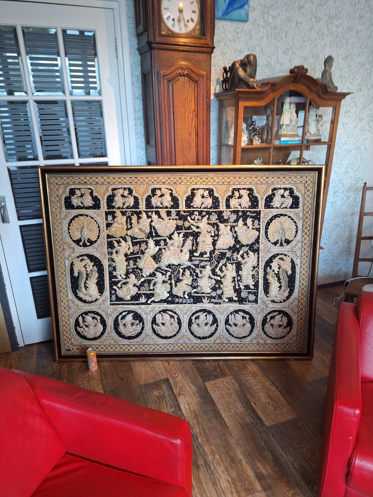 Groot Birmaans Kalaga wandkleed - Handgemaakt textielkunst, Ophalen, Wanddecoratie, Textiel, Handgemaakt