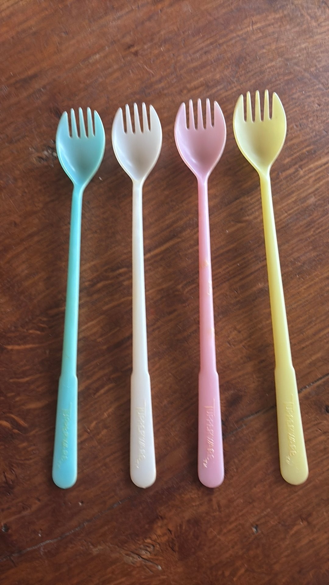 VINTAGE TUPPERWARE DESSERTVORKJES, Kunststof, Dessertvork, Nieuw, Ophalen of Verzenden