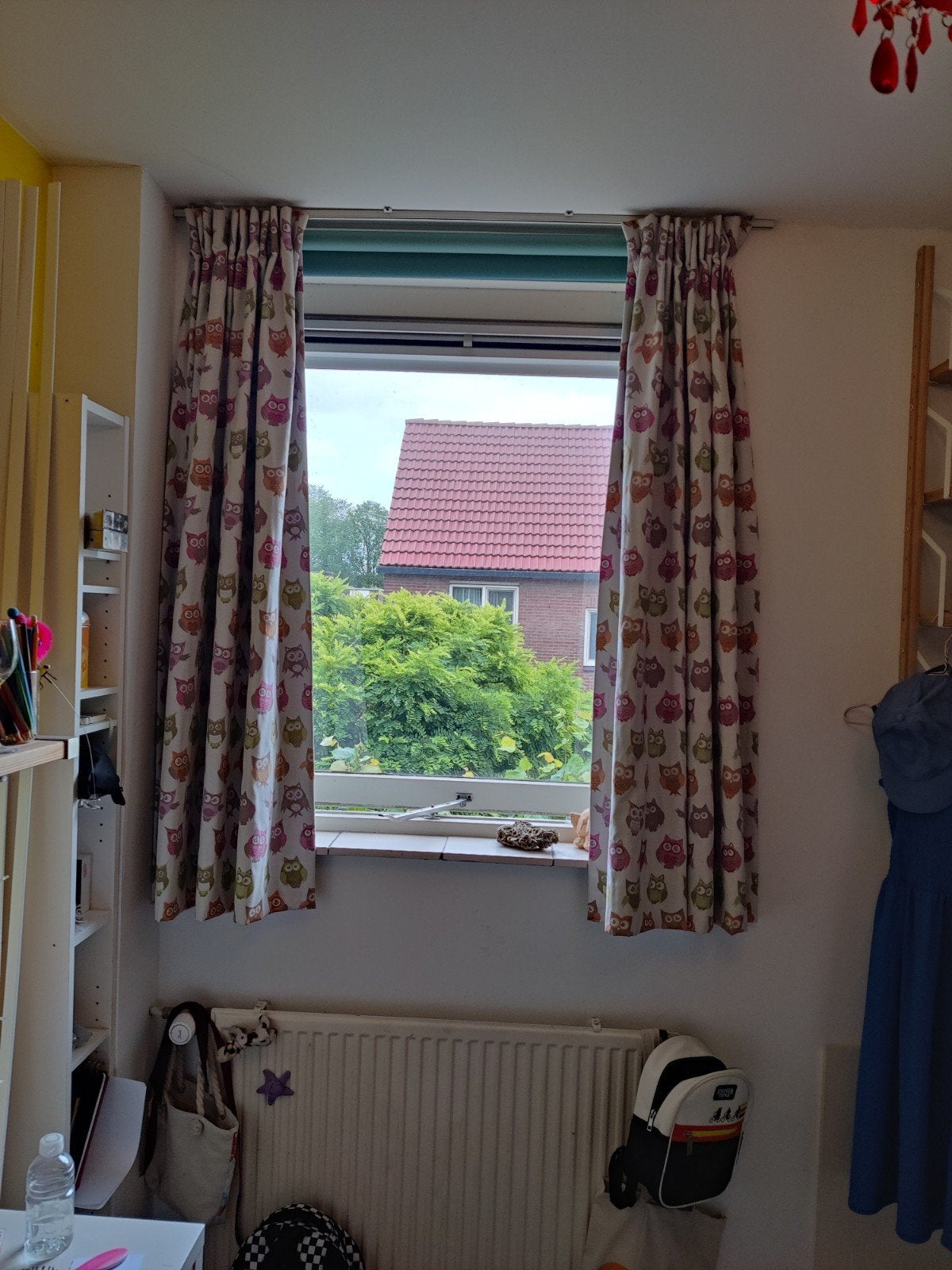 Verduisterende gordijnen uilenprint kinderkamer + rails, Groen, Kinderkamer, Speels, Uilenprint, Gebruikt, 150 tot 200 cm