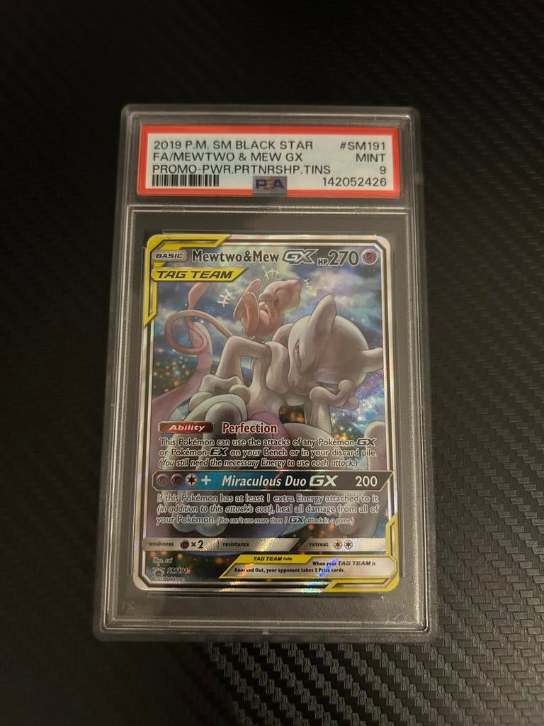 Mewtwo & Mew GX - PSA 9, Ophalen of Verzenden, Zo goed als nieuw
