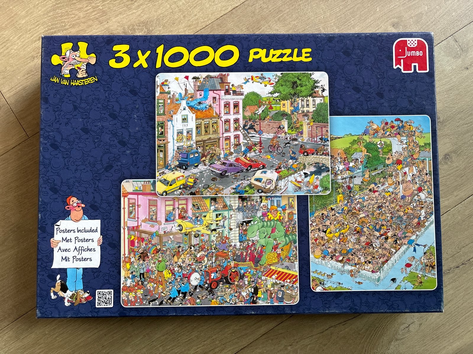Jumbo Jan van Haasteren 3x1000 stukjes puzzelbox, Ophalen of Verzenden, 500 t/m 1500 stukjes, Gebruikt