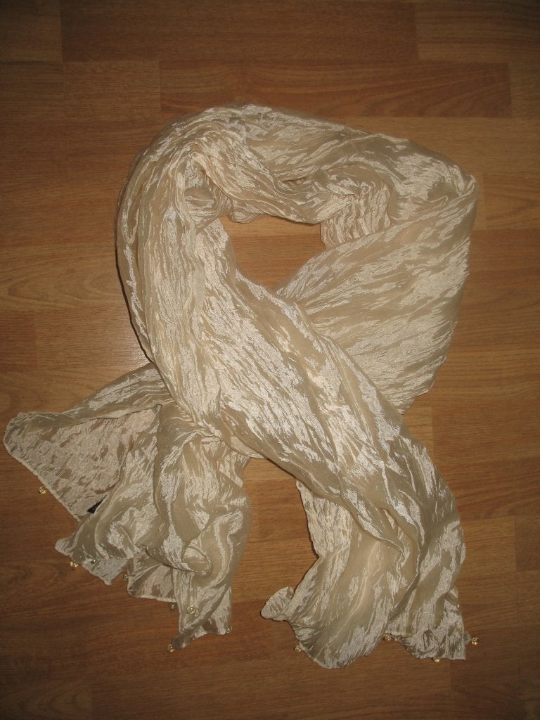 Elegante Roomkleurig Sjaal met Parels Zolderopruiming, Maat 46/48 (XL) of groter, Ophalen of Verzenden, Zo goed als nieuw, Made in India
