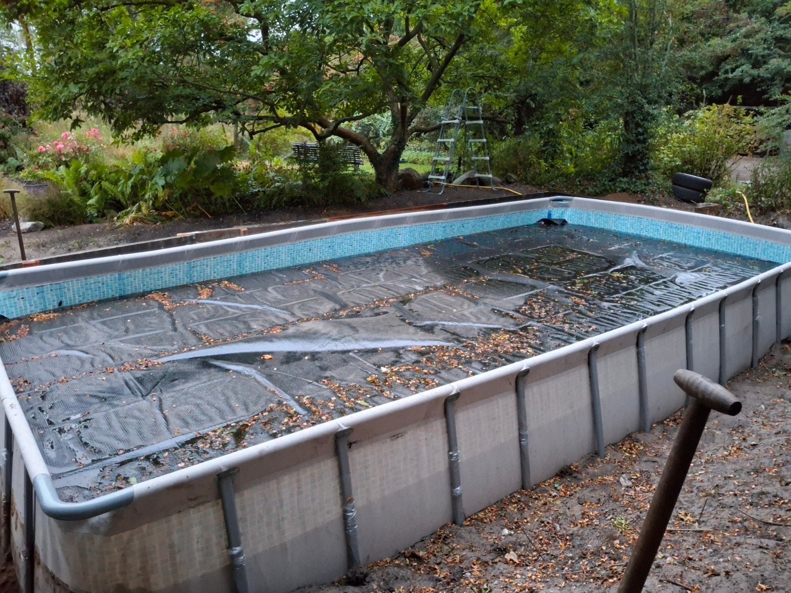 Groot opzetzwembad met afdekzeil, 300 cm of meer, Zo goed als nieuw, Rechthoekig, Ophalen