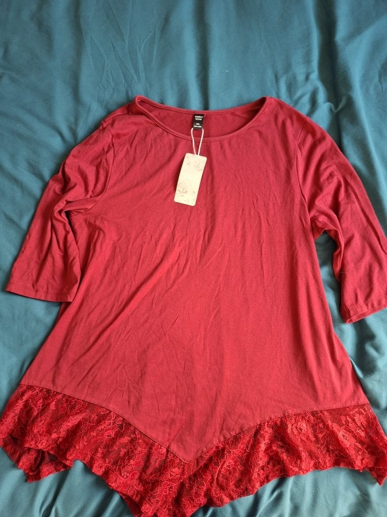 Donkerrode shirt met driekwartmouw meet 2XL !!, Maat 46/48 (XL) of groter, Nieuw, Ophalen of Verzenden, Korte mouw