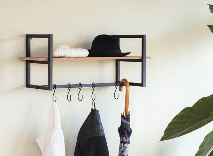 LIFA LIVING Wandkapstok metaal/MDF met plank en 5 haken, Ophalen of Verzenden, Nieuw