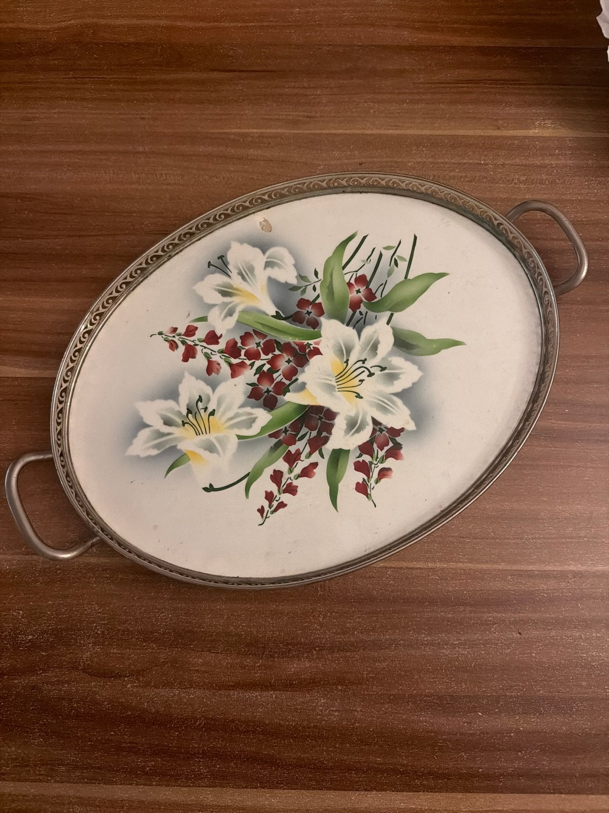 Vintage dienblad met bloemmotief, Ophalen of Verzenden