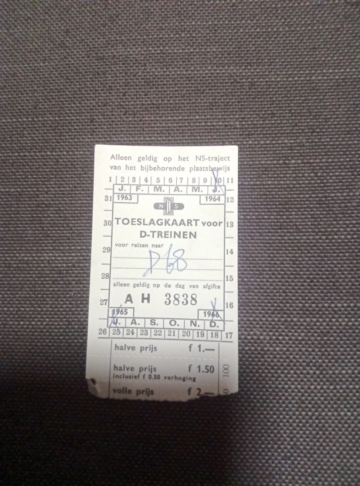NS Toeslagkaart D-treinen 1963-1966, Ophalen of Verzenden, Gebruikt, Trein, Boek of Tijdschrift