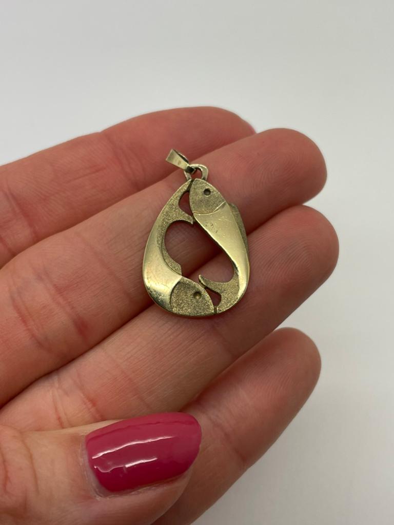 E12 Prachtige zilveren hanger goudkleurige vissen, Sieraden, Tassen en Uiterlijk, Kettinghangers, Ophalen of Verzenden, X, Goud