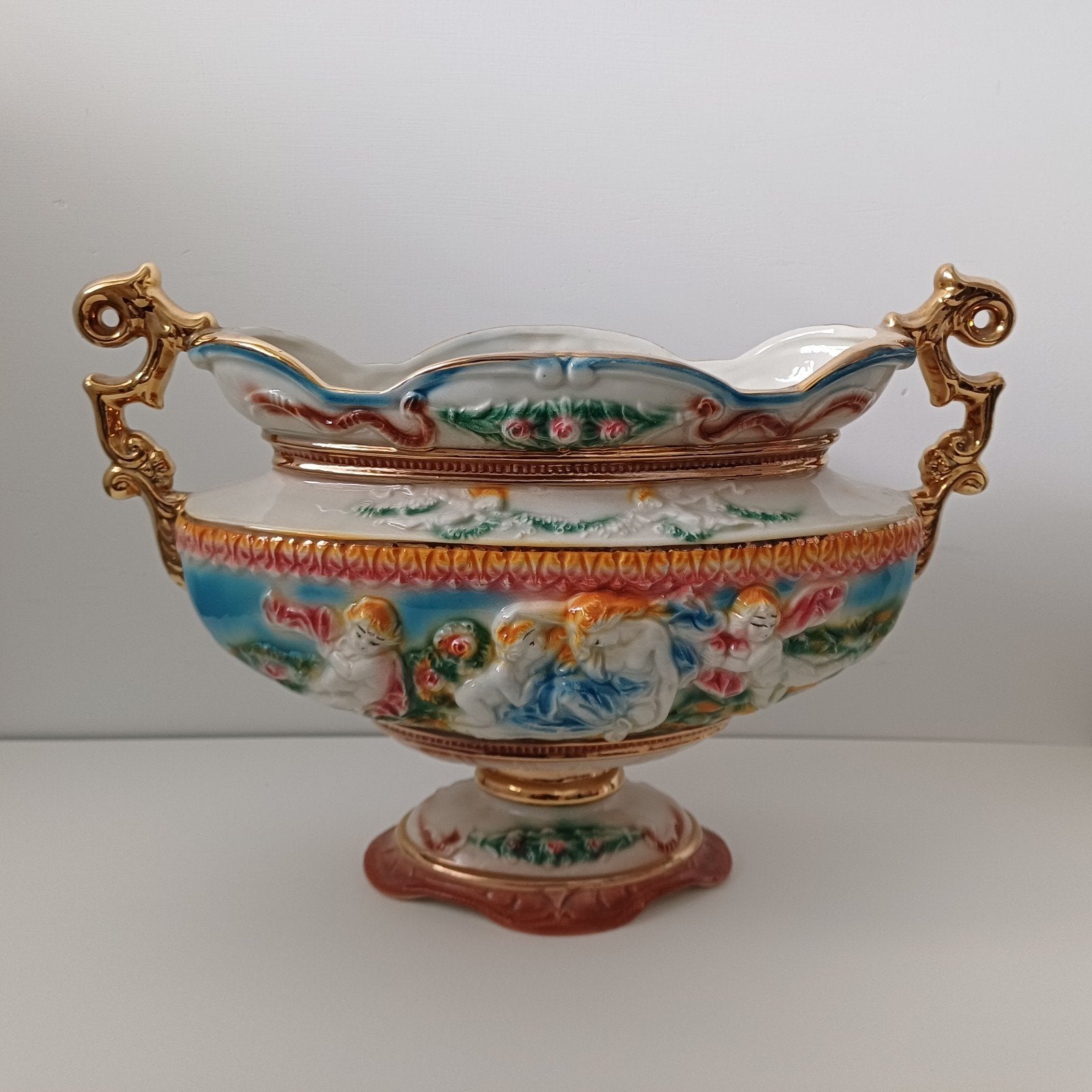Vintage Italiaanse decoratieve pot met engel/goudafbeelding, Ophalen of Verzenden