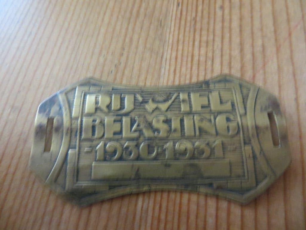 Koperen rijwielplaatje - Belasting 1930-1931, Ophalen of Verzenden, Overige materialen, Nederland