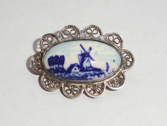 Broche Delft Zilver 835 filigrain, Minder dan 4 cm, Zo goed als nieuw, Zilver, Verzenden