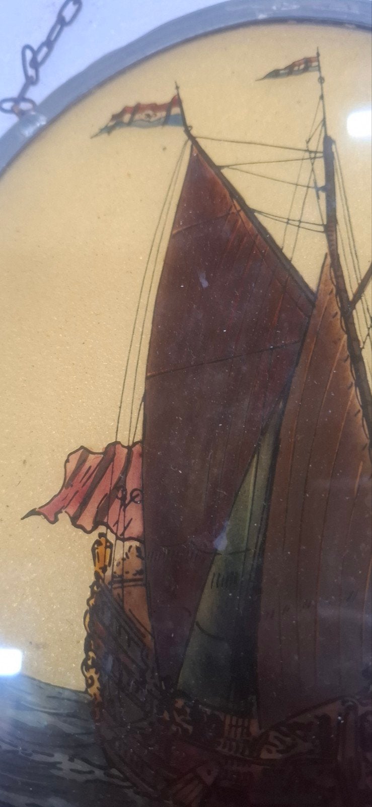 Antiek glas-in-lood VOC schip schilderij, Ophalen of Verzenden