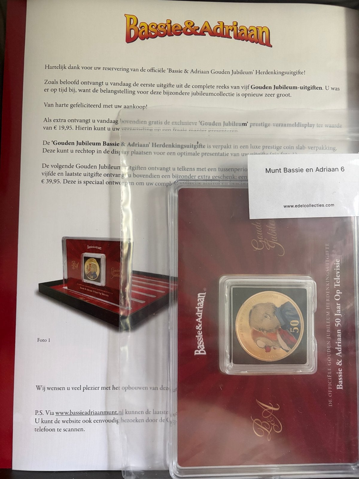Bassie & Adriaan Gouden Jubileum Herdenkingsuitgifte Munt, Verzenden, Overige typen