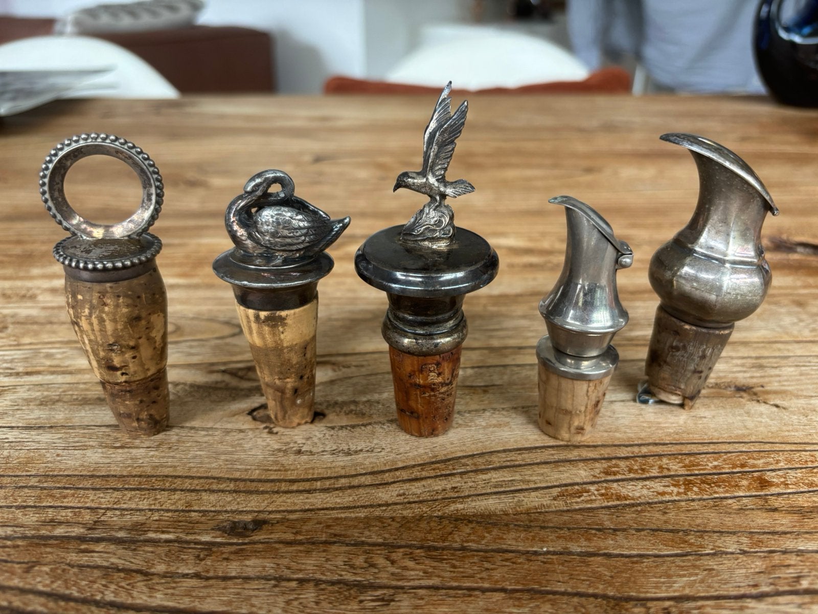 5 vintage wijnflessluiters & schenktuiten tin/verzilverd, Antiek en Kunst, Ophalen of Verzenden