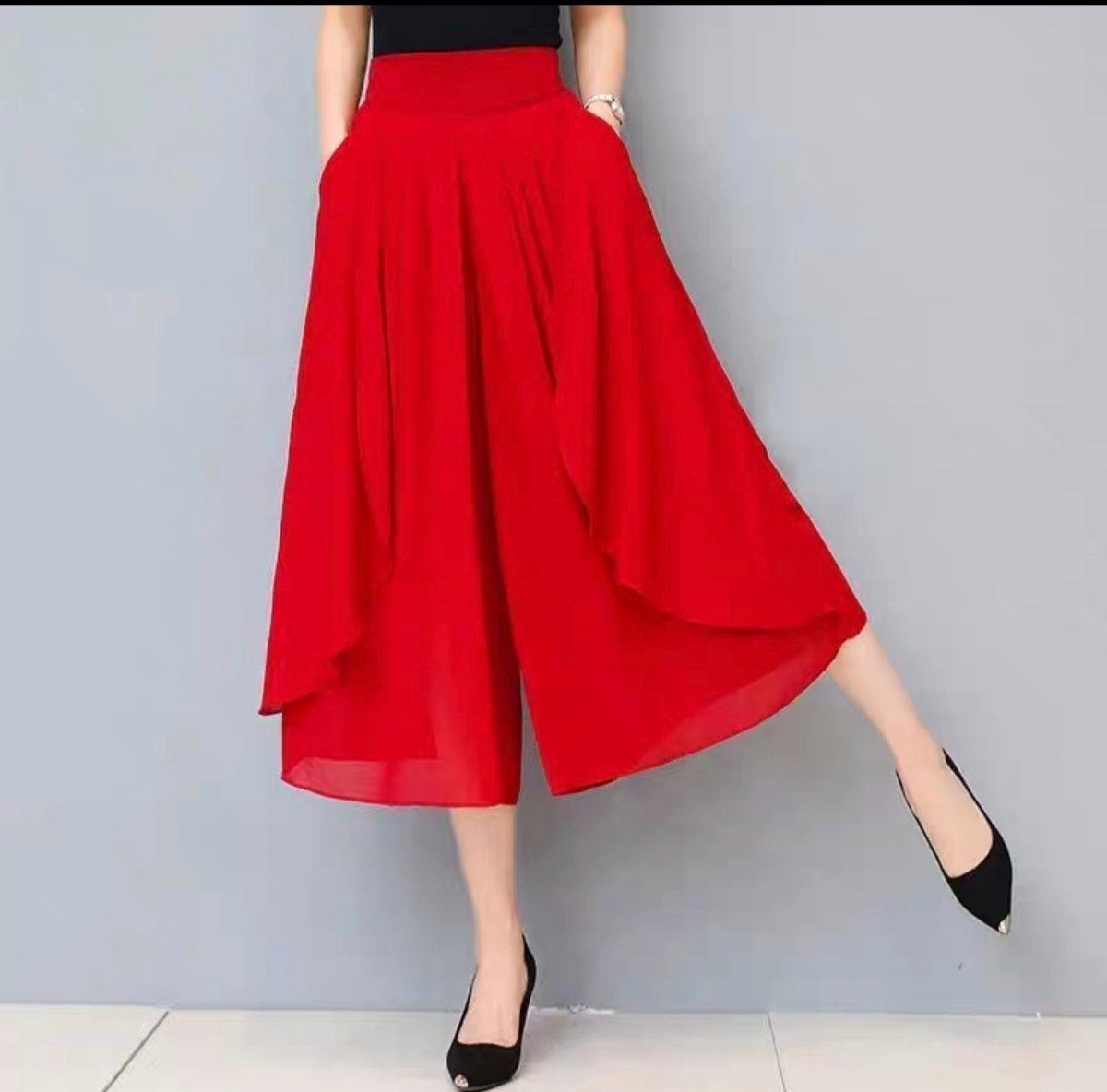 Rode wijde broek met hoge taille, Maat 38/40 (M), Verzenden, Nieuw, Onbekend
