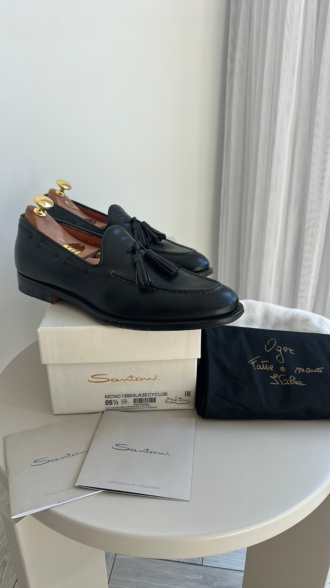 SANTONİ Goodyear Tassel Loafers Black (Zwart), Maat 5,5 (UK), Ophalen of Verzenden, Zo goed als nieuw, Blauw, Loafers
