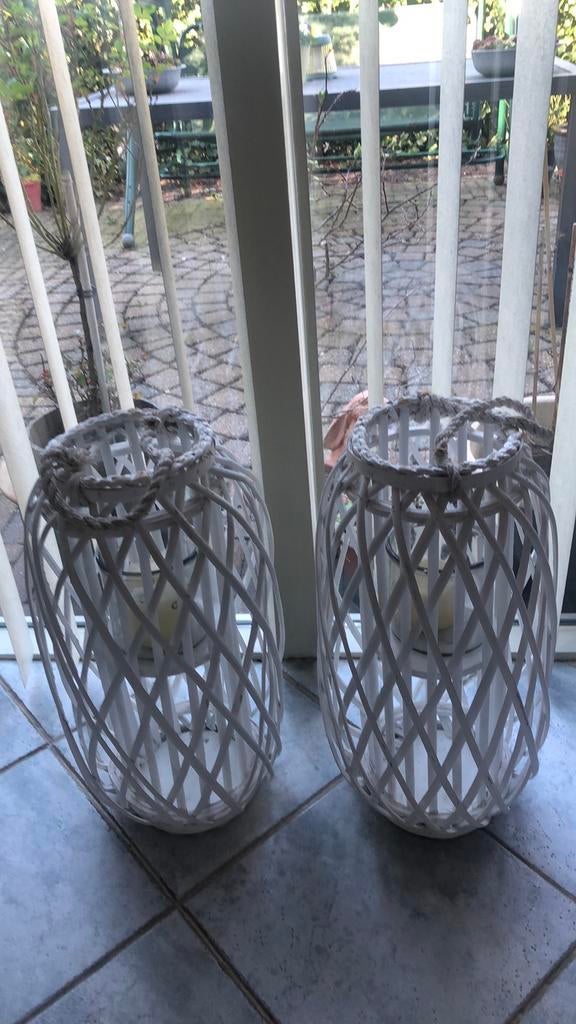 2 rotan windlichten 53 cm met touwhandvat, Ophalen of Verzenden, Zo goed als nieuw, Hout, 50 tot 75 cm