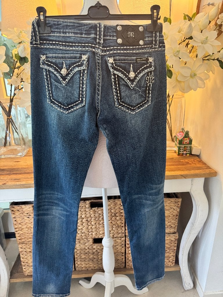 Donker-Blauw jeans Miss Me 29/lang, 36-38/M, skinny, ZGAN, Verzenden, Nieuw, Blauw, W28 - W29 (confectie 36)