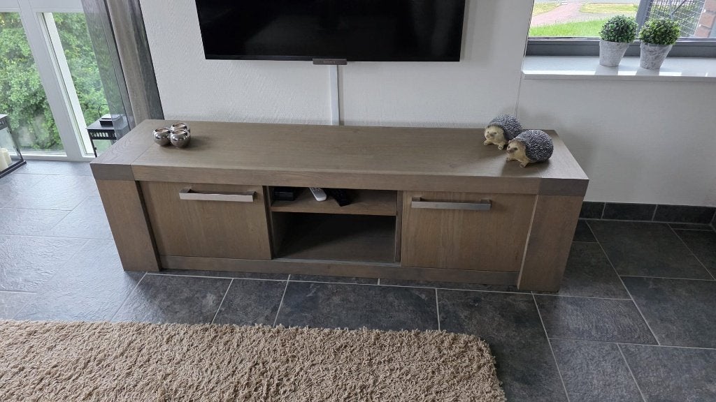 eikenhouten tv meubel, Ophalen, 150 tot 200 cm, Eikenhout, Zo goed als nieuw