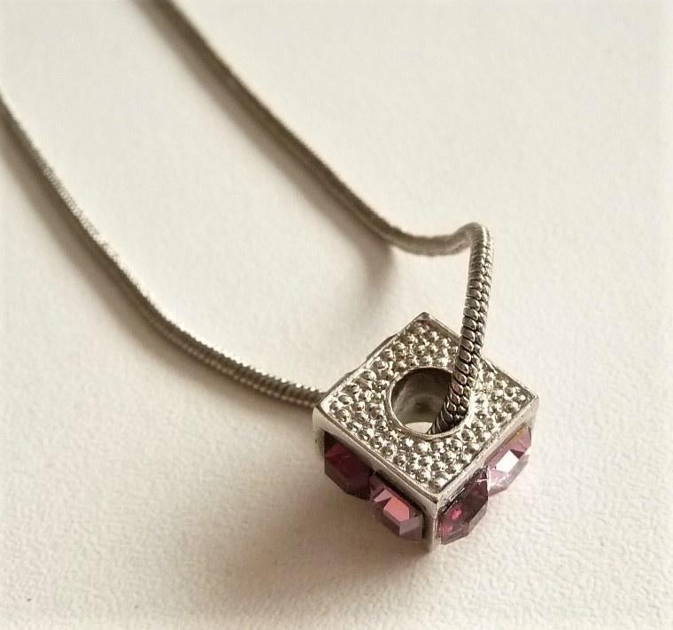 zilveren ketting kubus 20 cm lang hanger, Verzenden, Zo goed als nieuw, Met edelsteen, Zilver