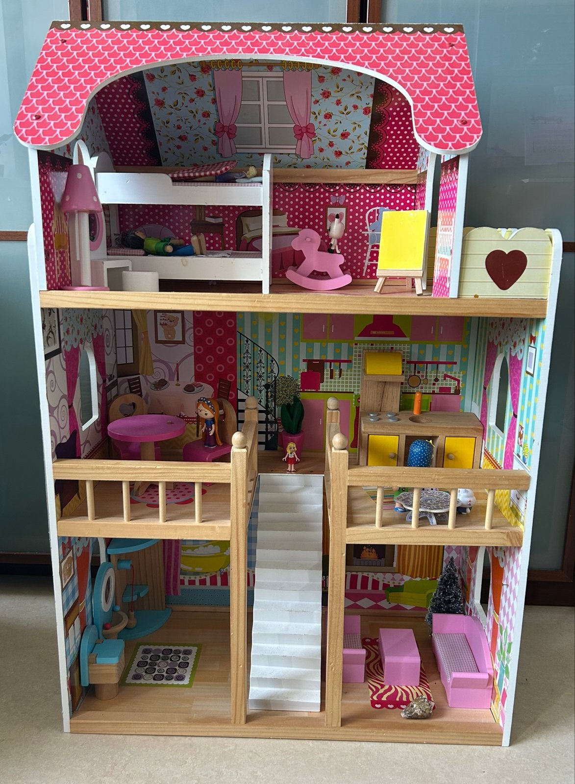 Groot poppenhuis met meubeltjes, Ophalen of Verzenden, Gebruikt, Poppenhuis