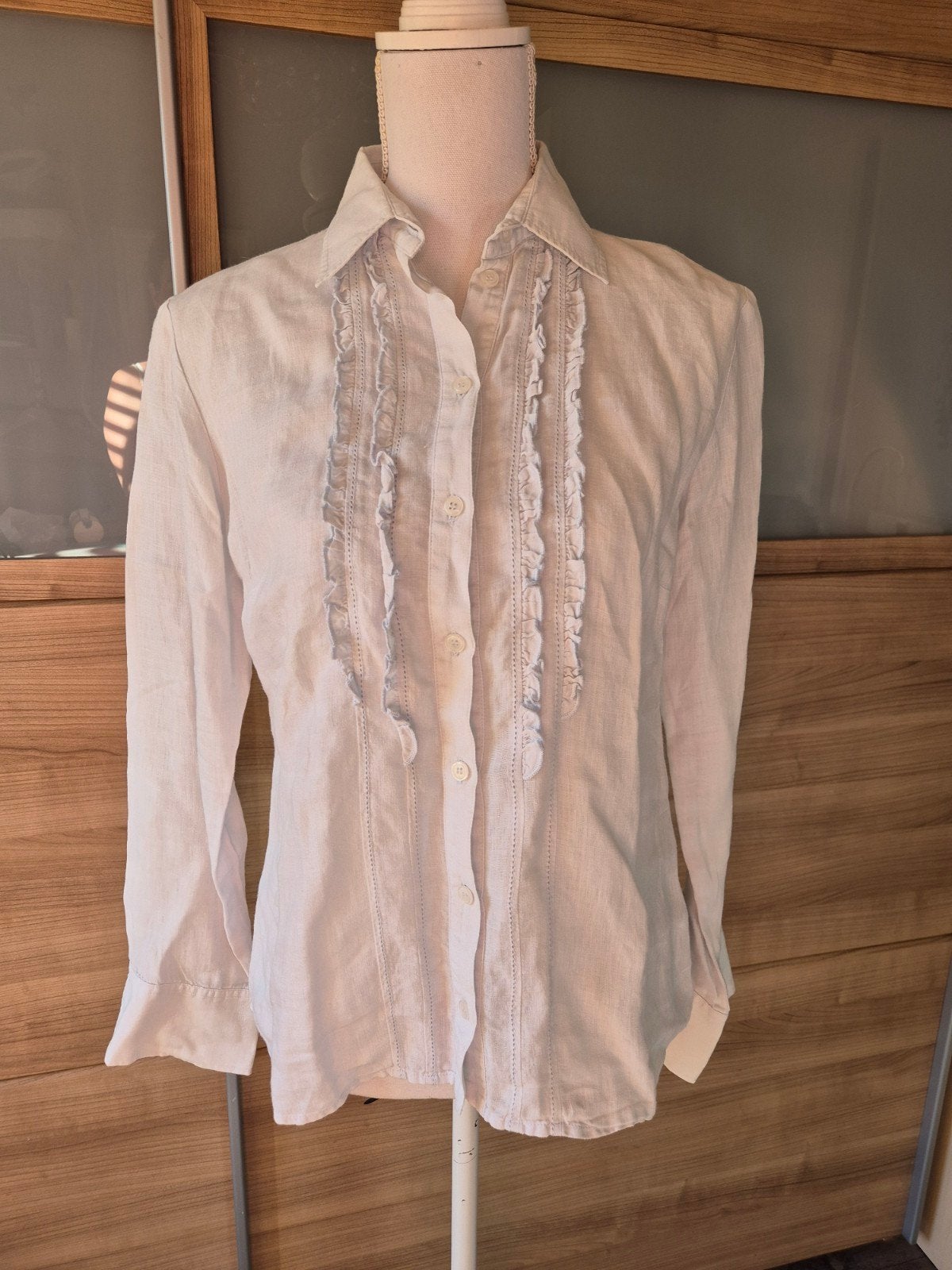 Scapa 100% Linnen Blouse met Ruches - Lichtblauw, Maat 38, Maat 38/40 (M), Scapa, Blauw, Ophalen of Verzenden